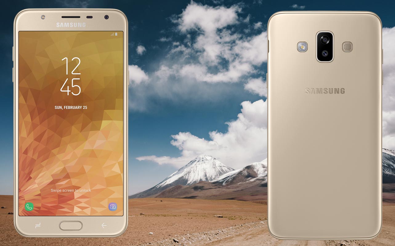Samsung Galaxy J7 Duo with Mountain Landscape Background