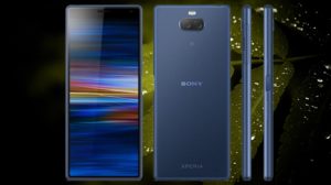 Sony Xperia 10 with Leaf and Dark Backgroound