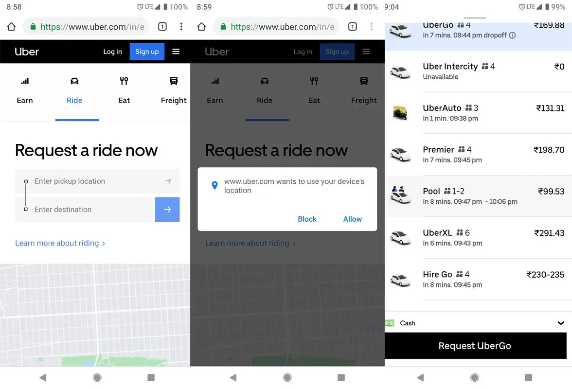 Uber Cab Booking in Browser