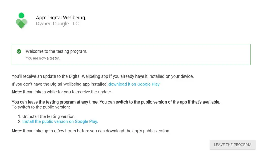 Digital Wellbeing Leave Beta Program