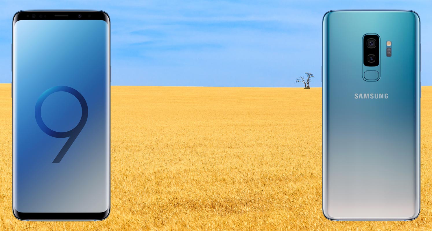 Galaxy S9 Plus with Farm Field Background
