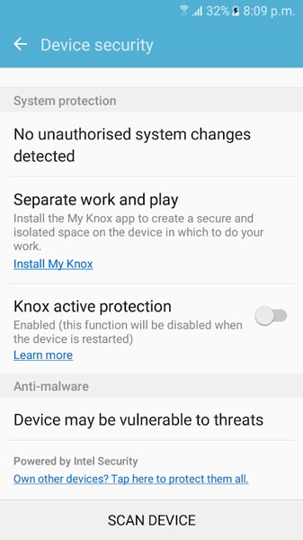 Knox Disable using Settings