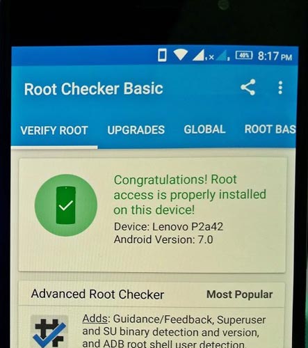 Lenovo P2 Root Checker Status