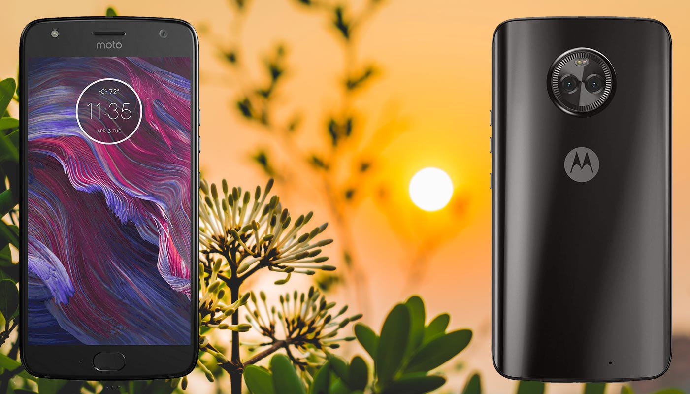 Motorola Moto X4 with Sunset Behind Plants Background