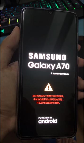 Samsung Galaxy A70 Bootloader Warning Screen