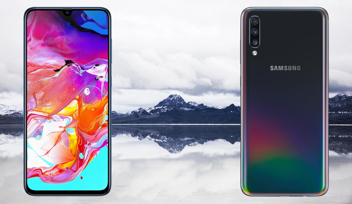 Samsung Galaxy A70 With Ice Lake Background