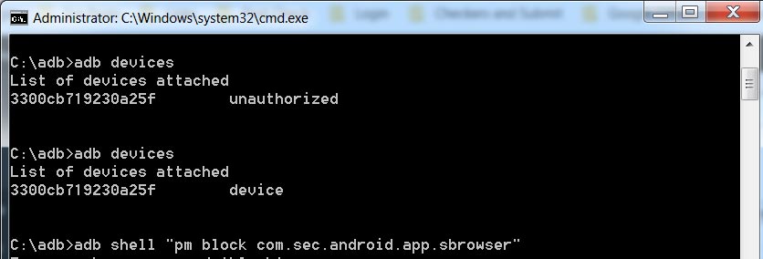 Samsung Galaxy Internet Browser Disable Using ADB