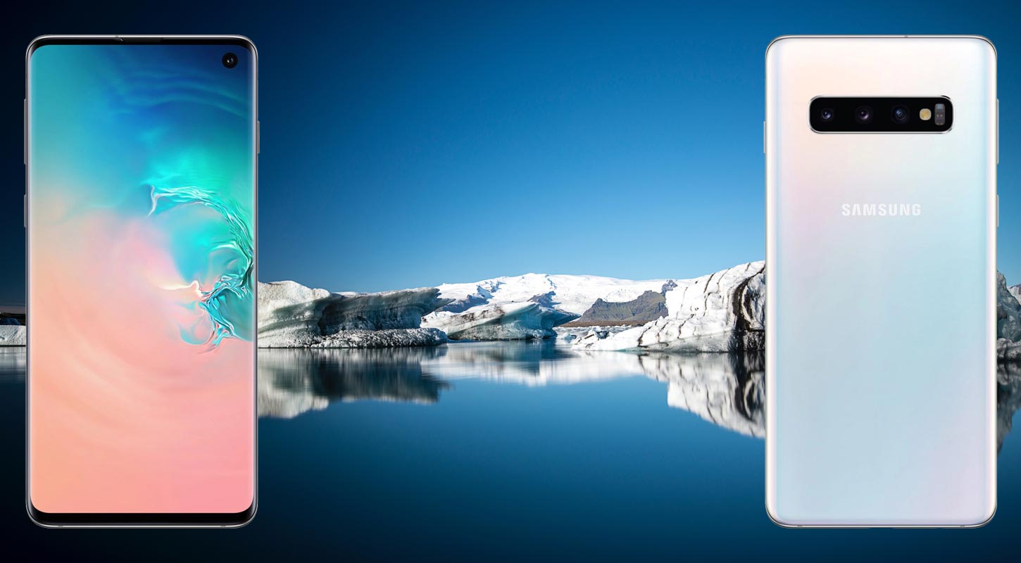 Samsung S10 with Ice Mountain Background