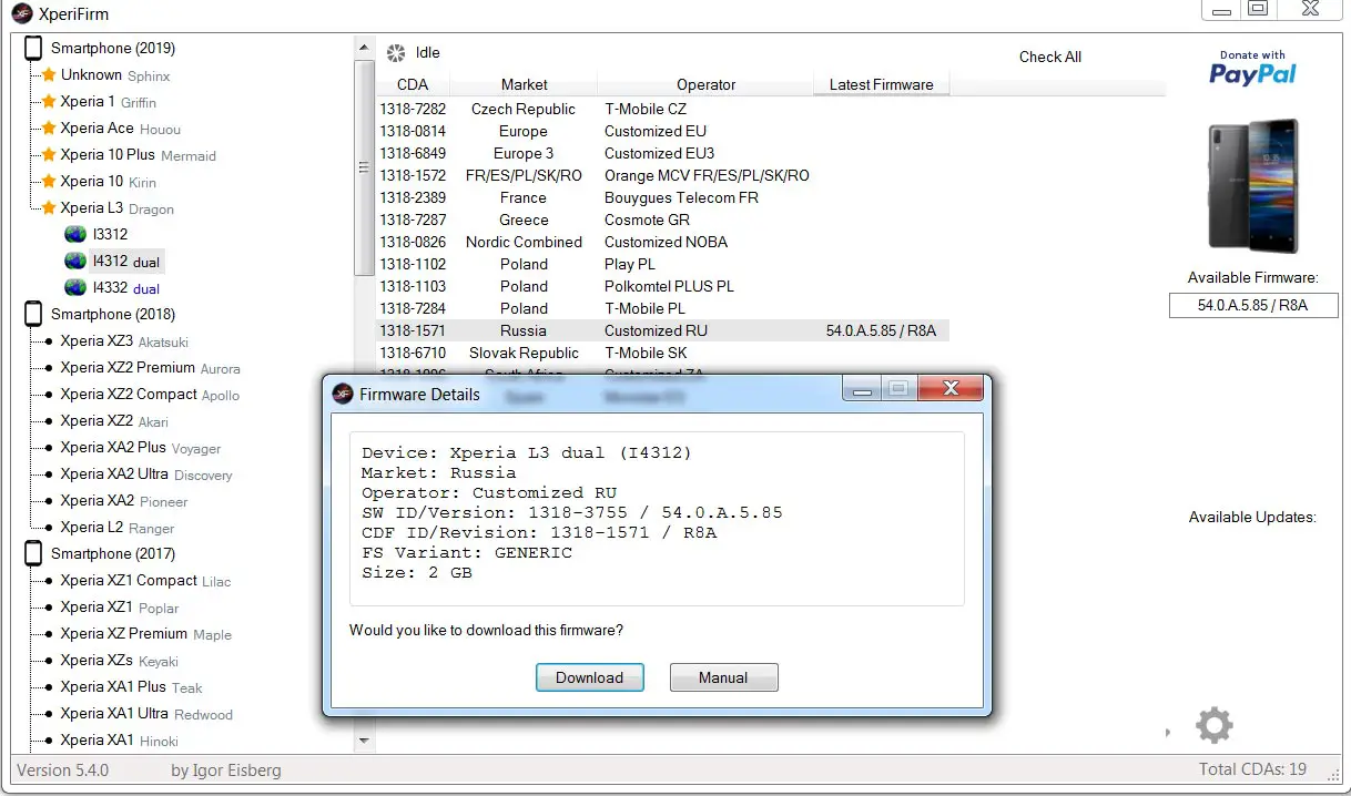Sony Xperia L3 firmware selection