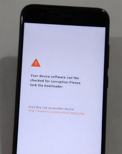 Xiaomi Mi A1 Bootloader Screen
