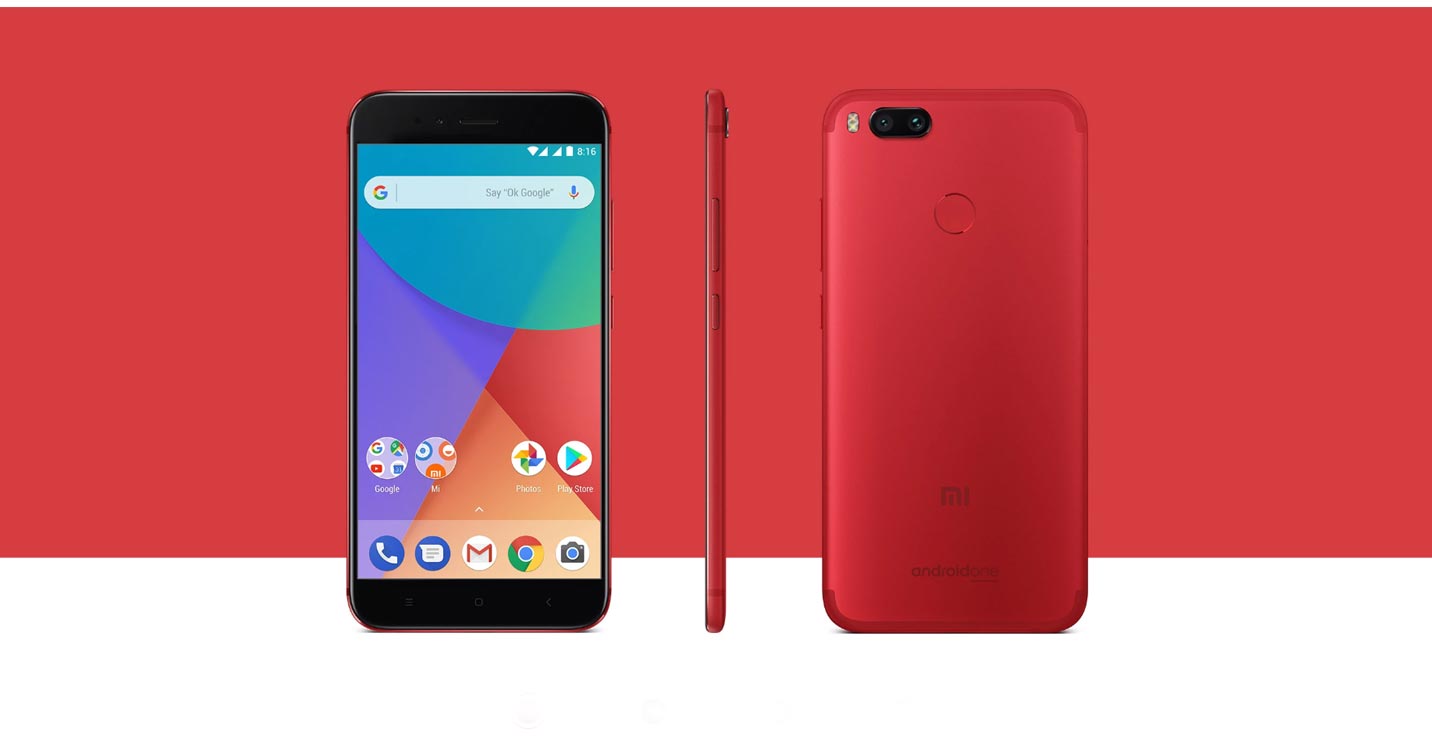 Xiaomi Mi A1 with Red and White Texture Background