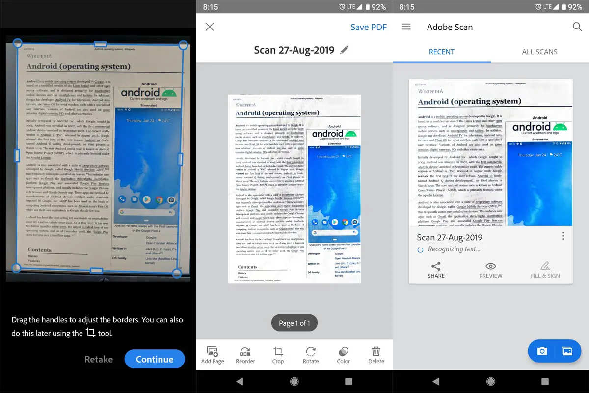 Adobe Scan App Screenshots