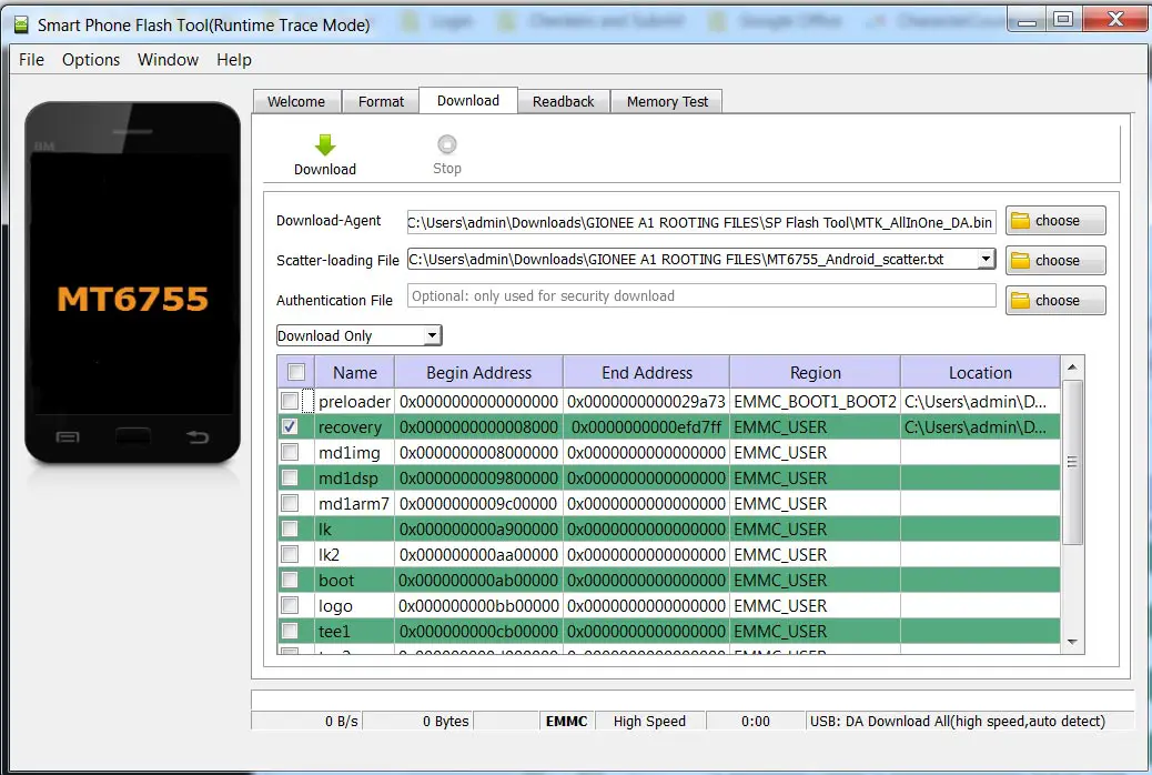 Gionee A1 Recovery Flash using SP Flash Tool