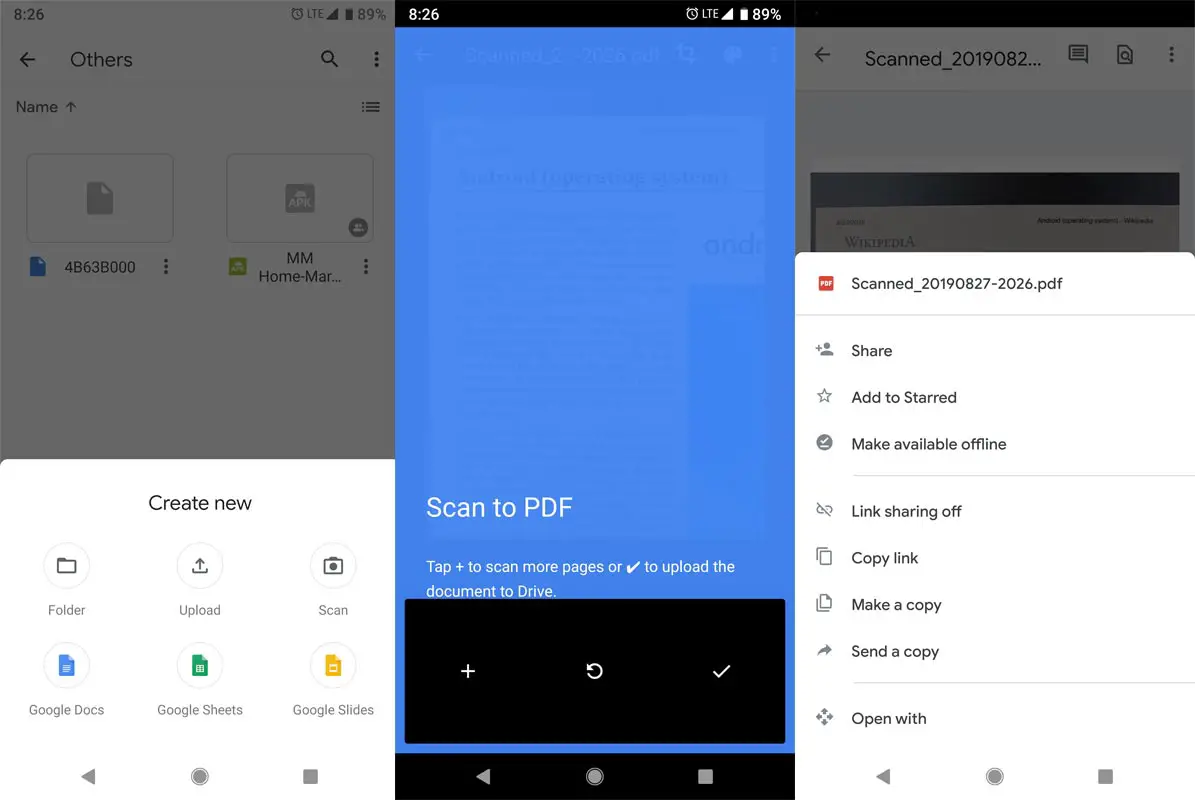 Google Drive Scan Screenshots