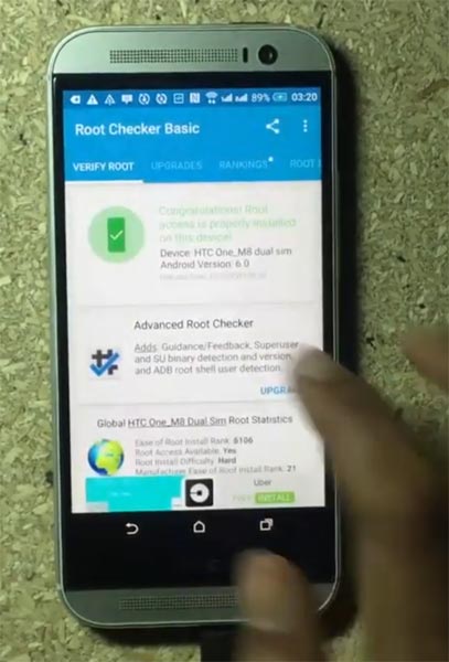 HTC One M8 Root Checker Status