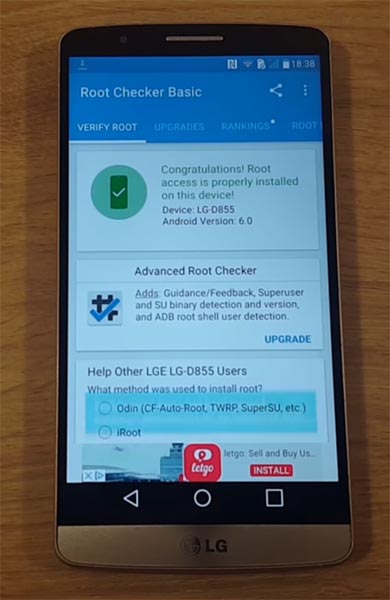 LG G3 Root Checker Result