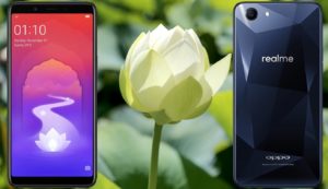 Oppo Realme 1 with White Lotus Background