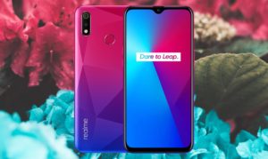Realme 3i with Red Blue Flower Background