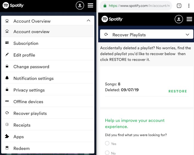 Recover Spotify Playlist Screenshots