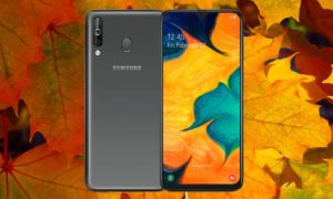 Samsung Galaxy A40s With Yellow Leaf Background