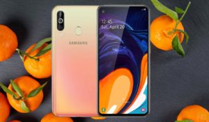 Samsung Galaxy A60 with Orange Background