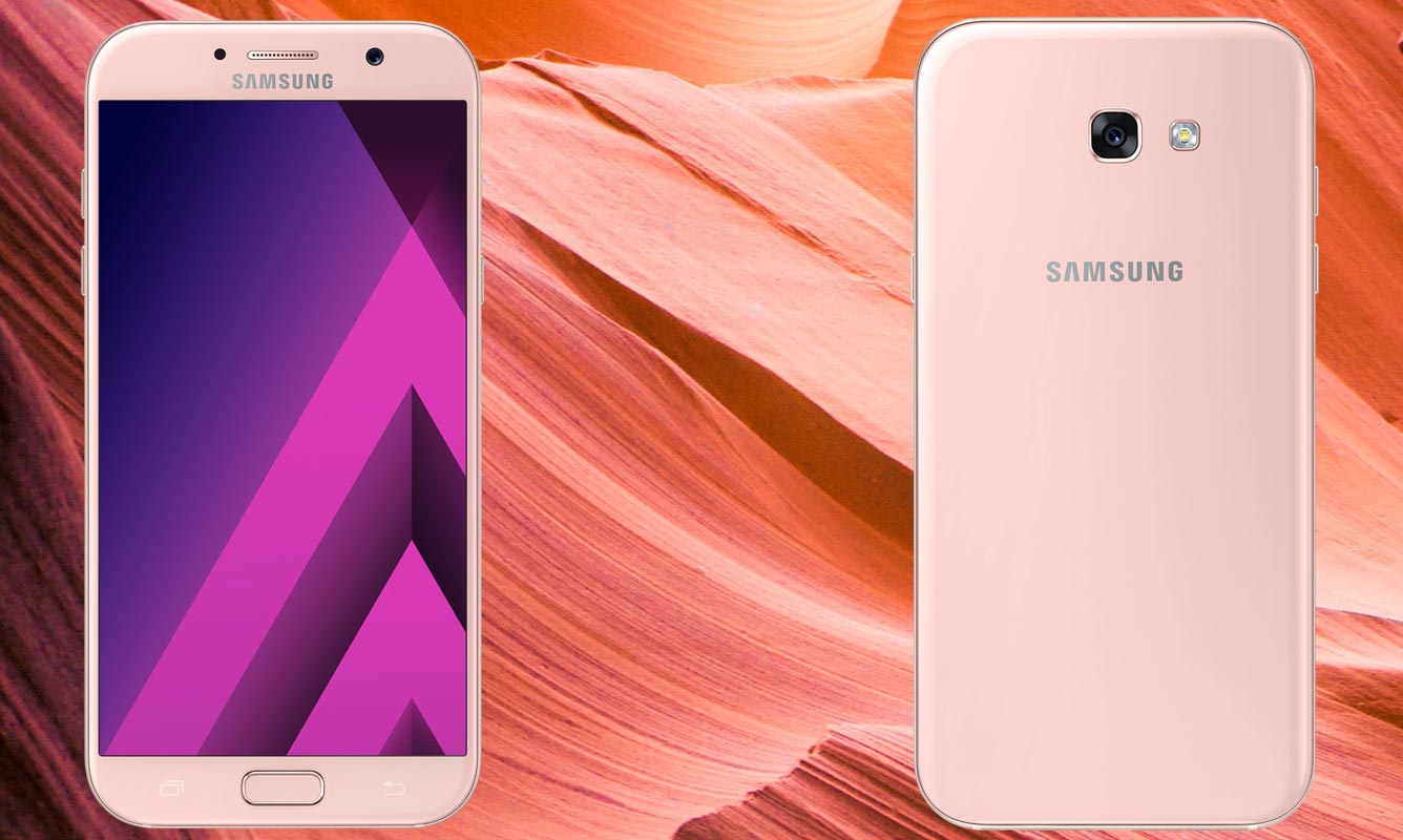 Samsung Galaxy A7 2017 with Pink Mountain Background