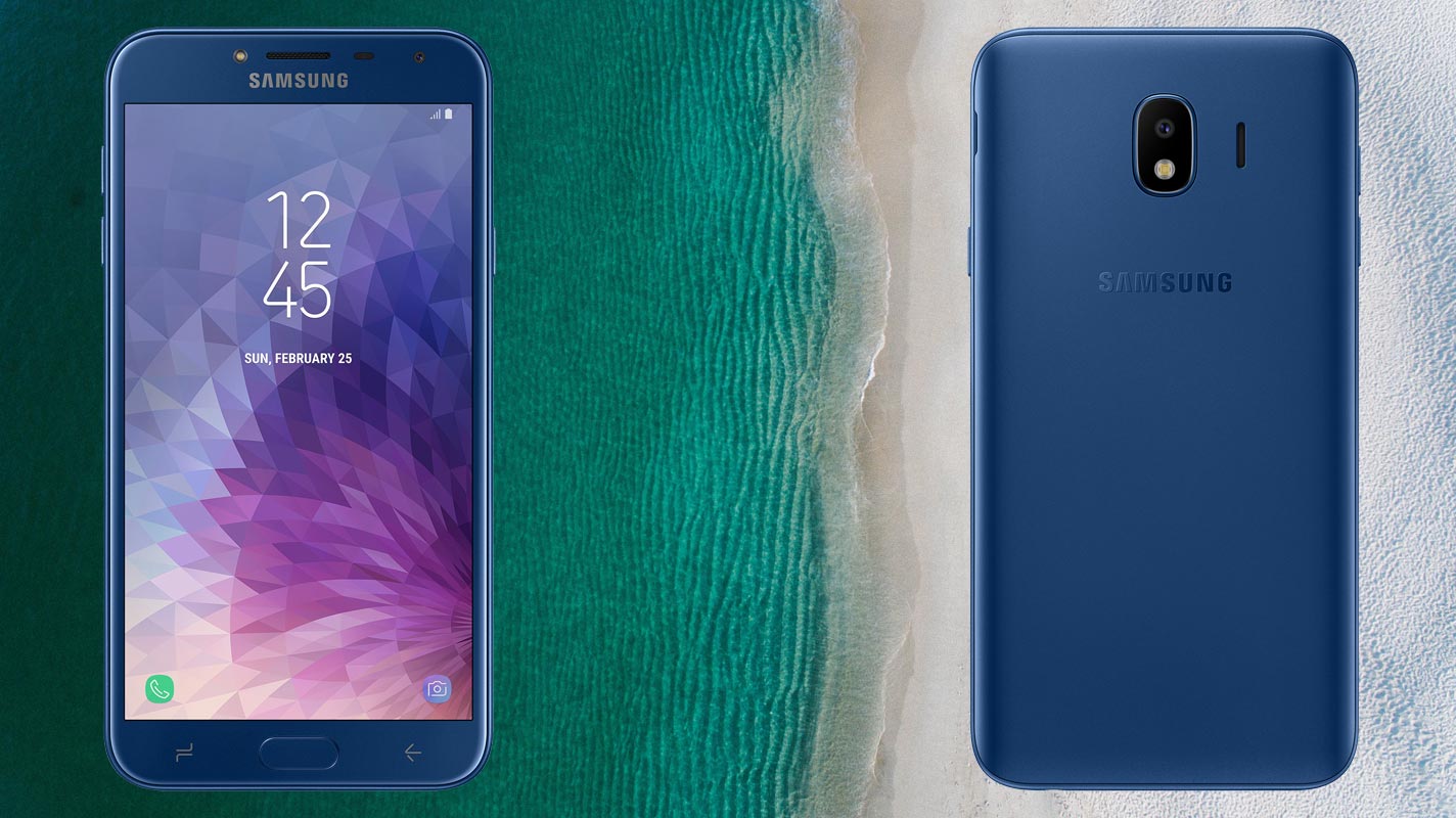 Samsung Galaxy J4 with Sea and Beach Texture Background
