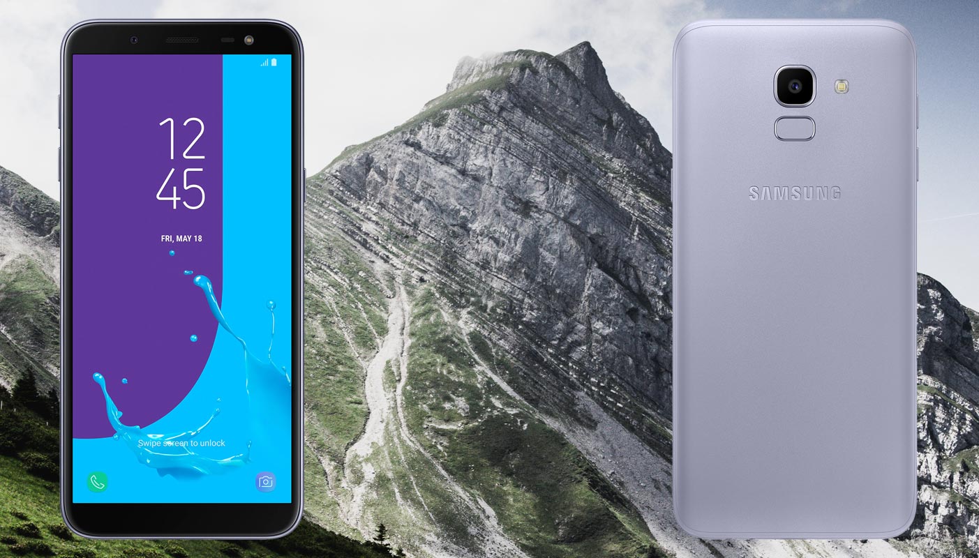 Samsung Galaxy J6 with Ice Mountain Background