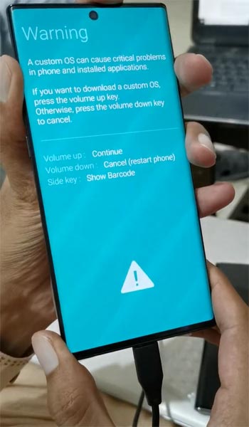 Samsung Galaxy Note 10 Plus Download Mode Warning Screen