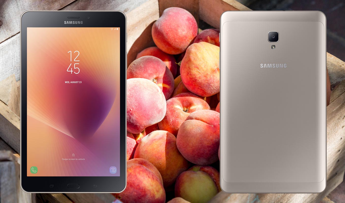 Samsung Galaxy Tab A 2017 With Peach Fruit Background