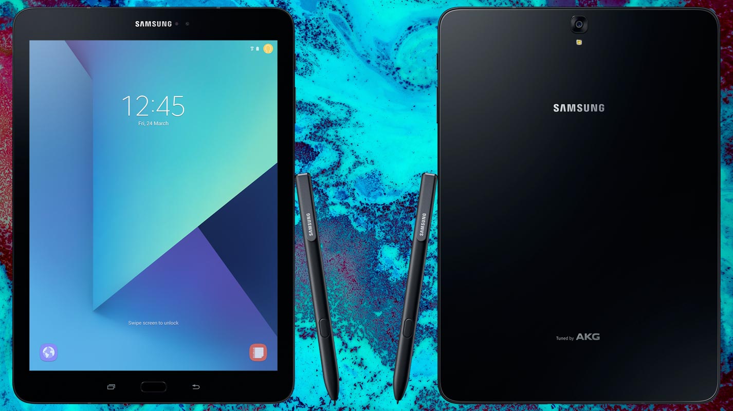 Samsung Galaxy Tab S3 9 7 with Blue Patterns Background