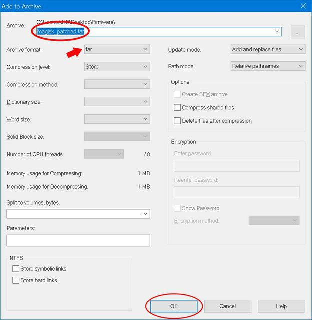 Samsung Galaxy Tab S5e Magisk Patched Tar using 7Zips