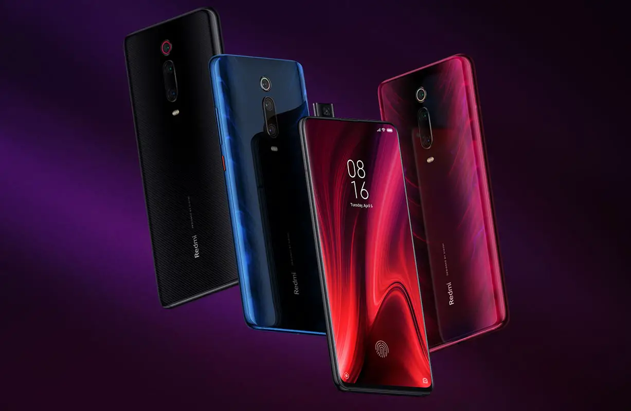 Xiaomi Redmi K20 Pro with Dark Pink and Black Background