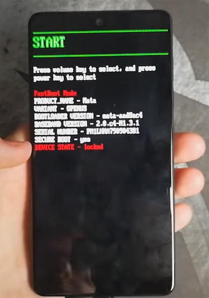 Essential PH-1 Fastboot Screen