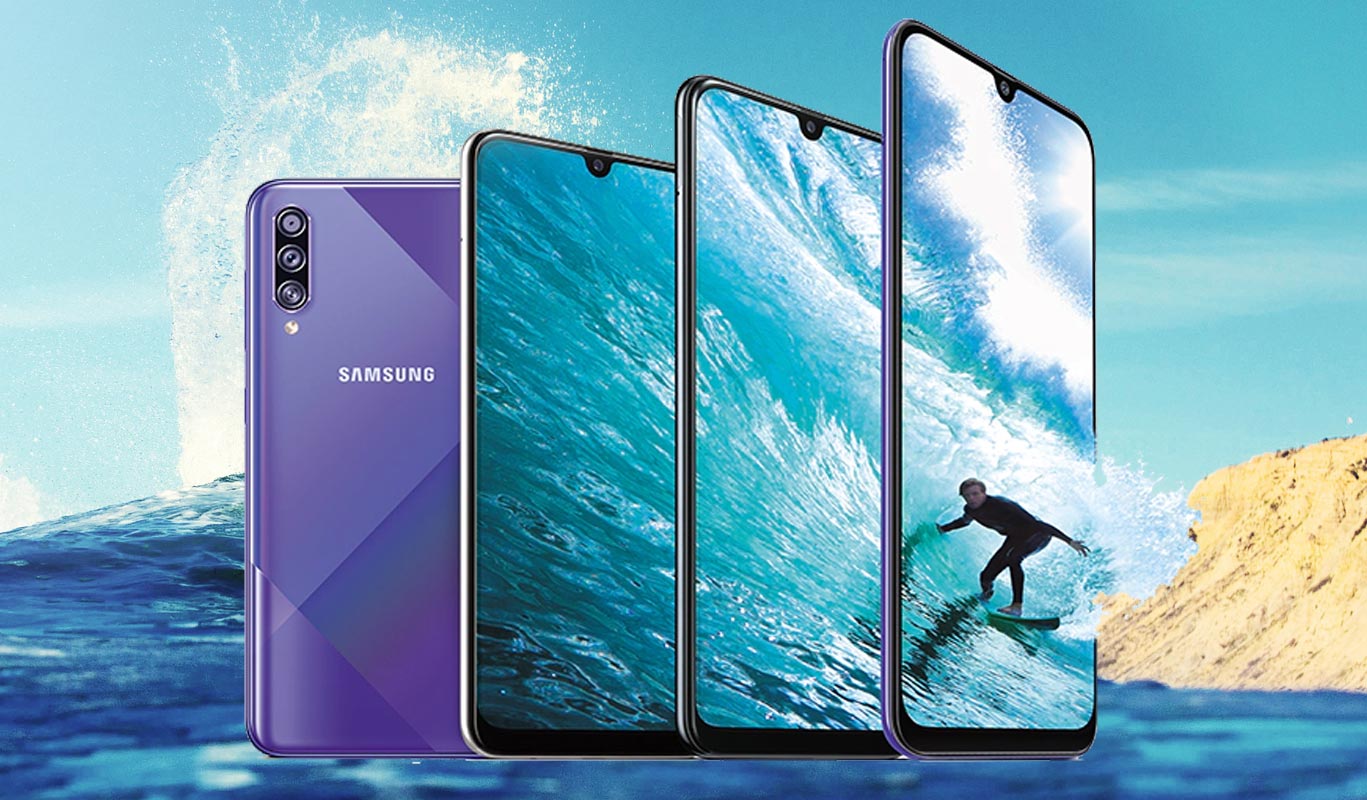 Galaxy A50s with Sea Surf Background