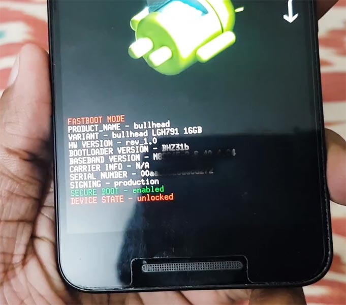 LG Nexus 5X Fastboot Screen