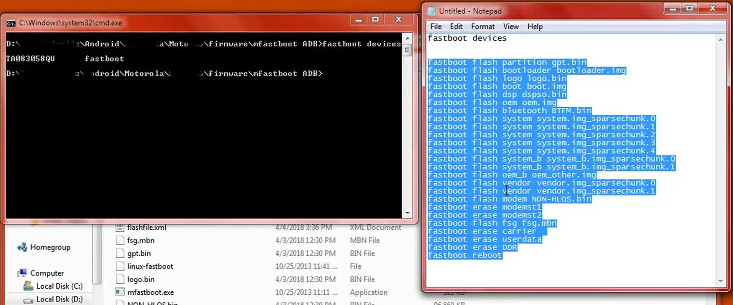 Moto Fastboot flash Firmware Commands