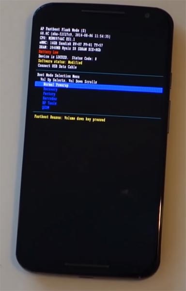 Moto X 2014 Bootloader Mode Screen