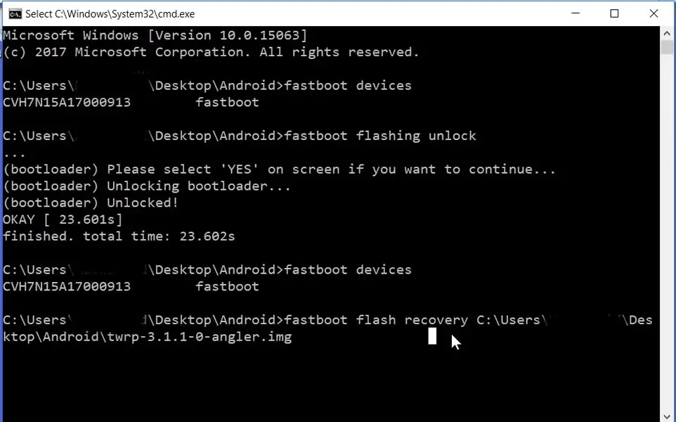 Nexus 6P Flash TWRP command