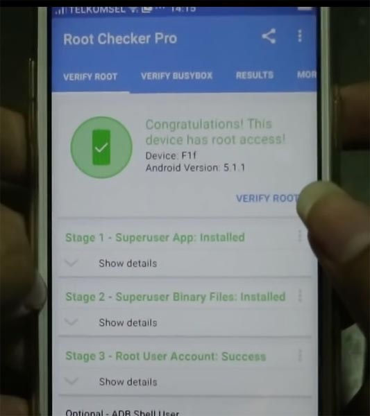 Oppo F1 Root Checker Result