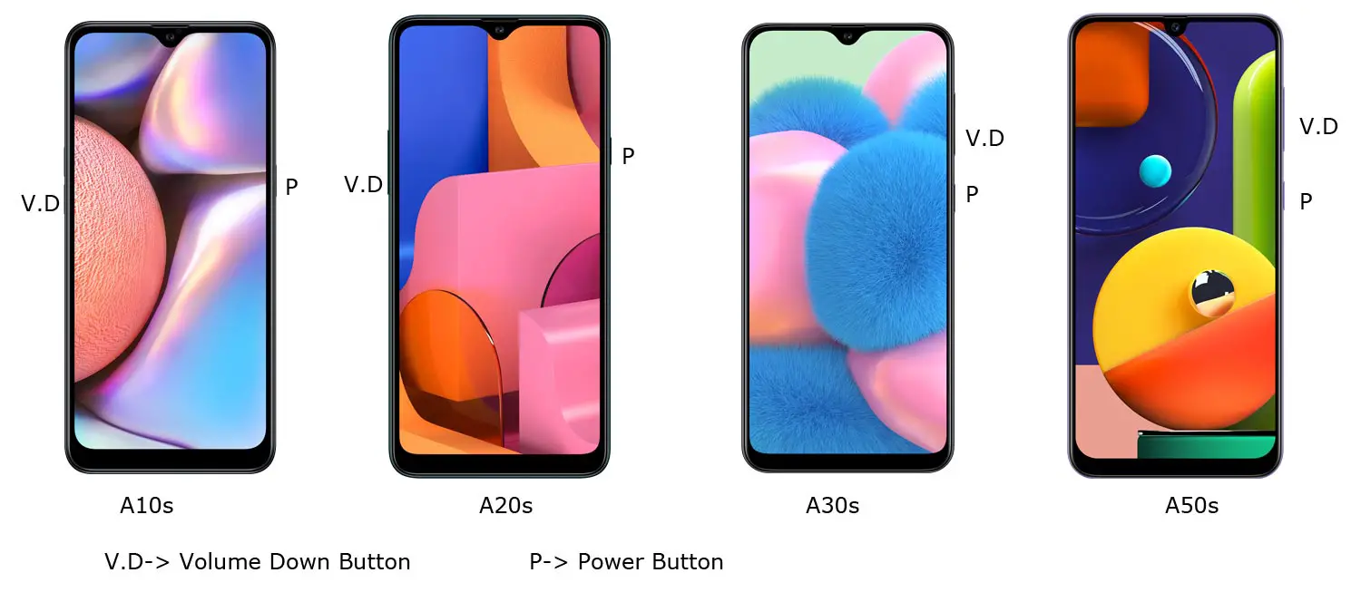 Samsung A10s A20s A30s A50s Screenshot Key Combination
