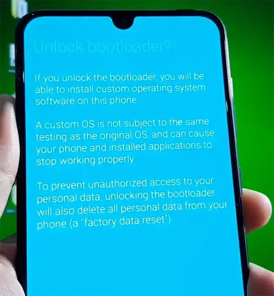 Samsung Galaxy A50s Bootloader Unlock Warning Screen