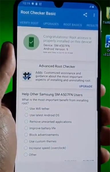 Samsung Galaxy A50s Root Checker Result