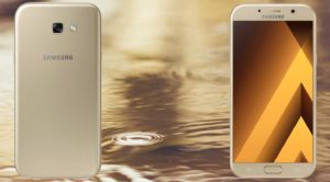 Samsung Galaxy A7 2017 with Gold Color Background