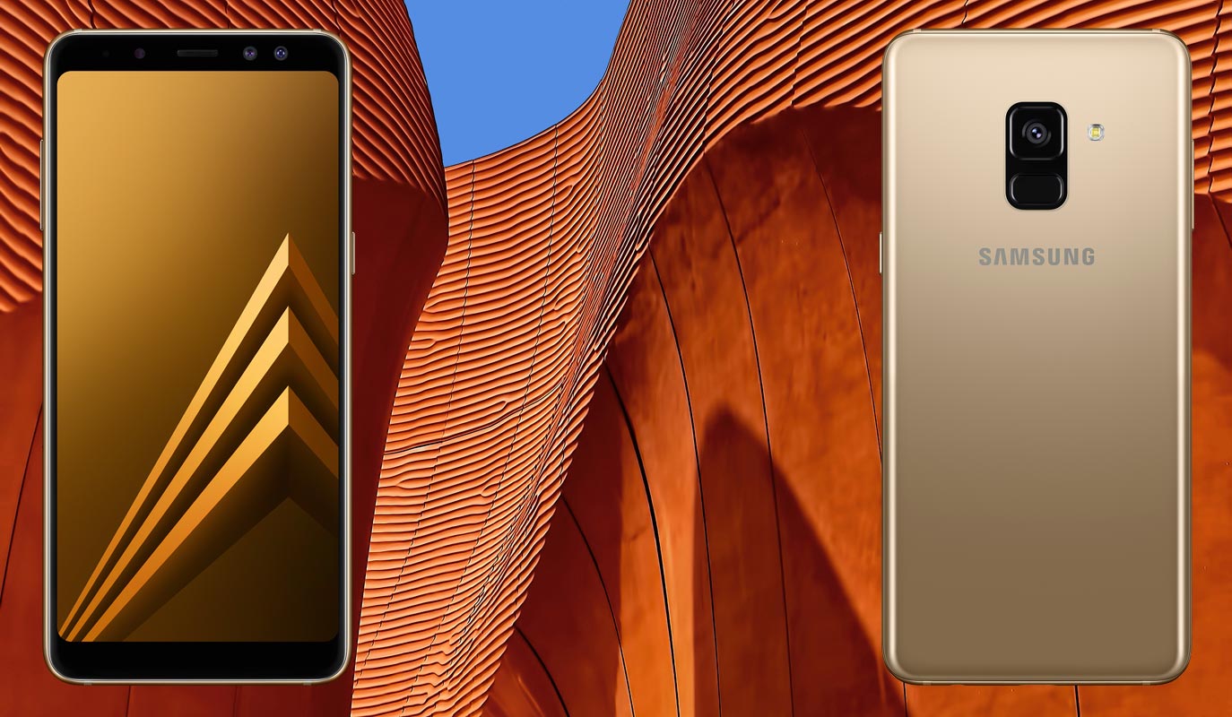 Samsung Galaxy A8 2018 with Architecture Background