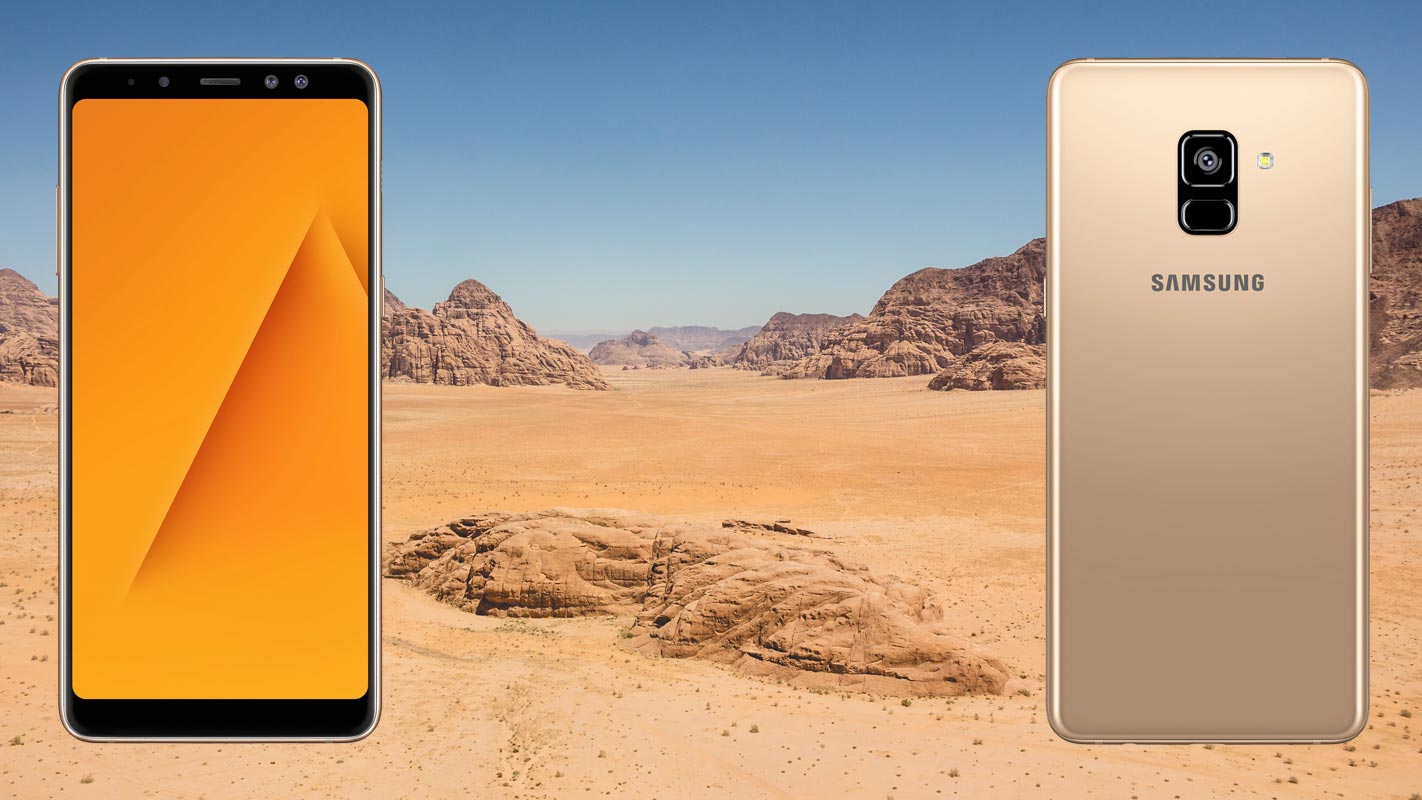 Samsung Galaxy A8 Plus 2018 with Dessert Land Background