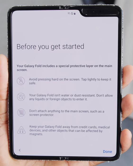 Samsung Galaxy Fold Setup Warning