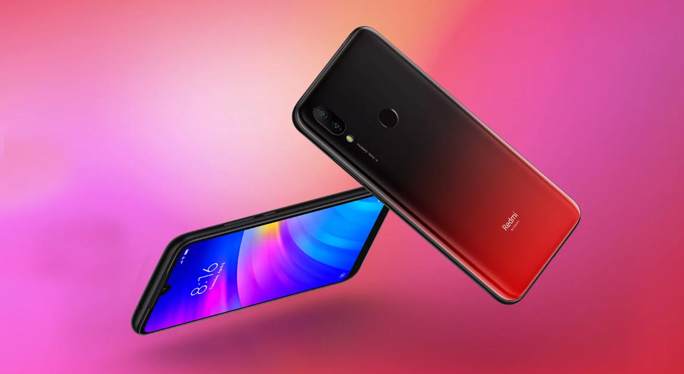 Xiaomi Redmi 7 with Pink and Red Background