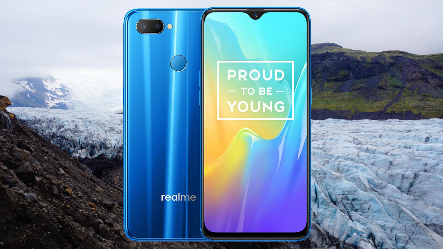 realme U1 with glacier mountain background