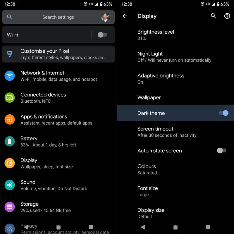 Android 10 Dark Theme